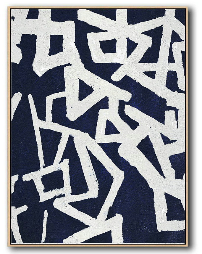 Oversized Art,Buy Hand Painted Navy Blue Abstract Painting Online,Handmade Acrylic Painting